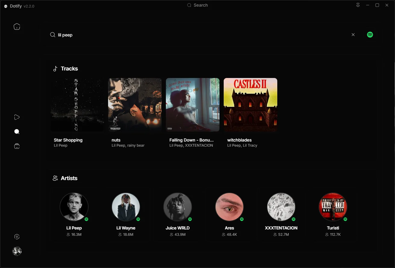 Dotify, Поиск, Windows